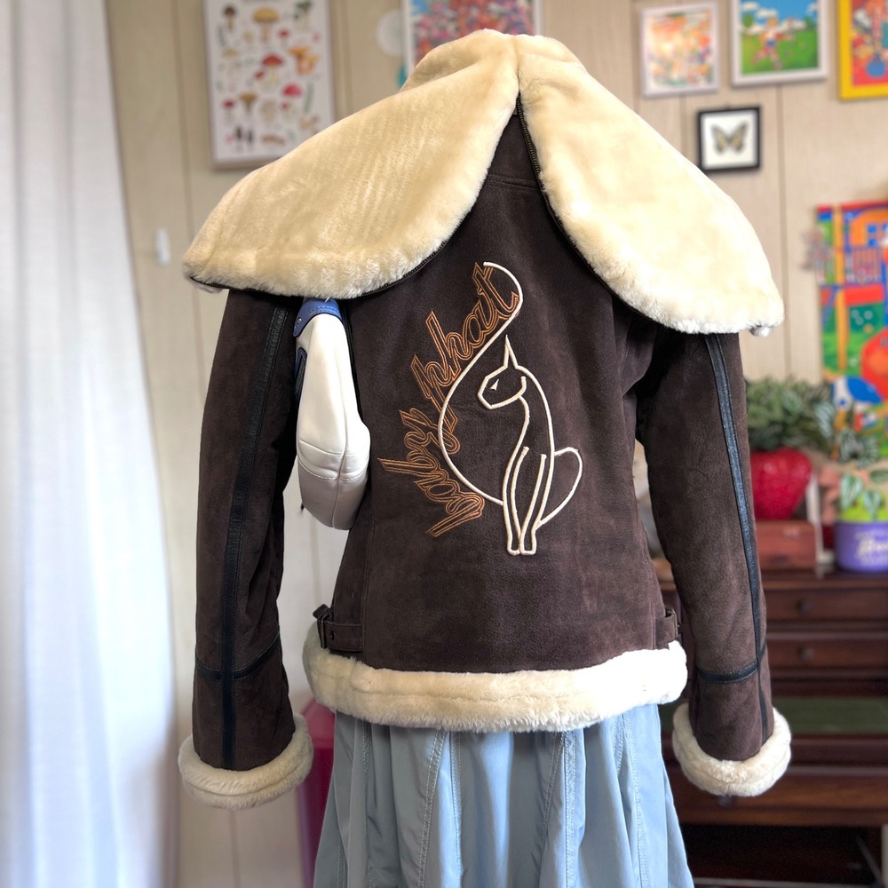Baby Phat Brown Leather Faux Fur Lined Zip Up Hood Jacket Buckle Collar Womens L - Picture 3 of 12